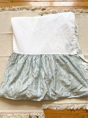 Vintage Ralph Lauren INDOCHINE PAGODA Queen Size Bed Skirt Ice Blue White Trim